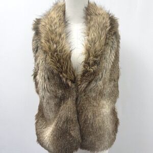 Express Faux Fur Vest Women's Medium Brown Open Front Cozy Boho Festival
